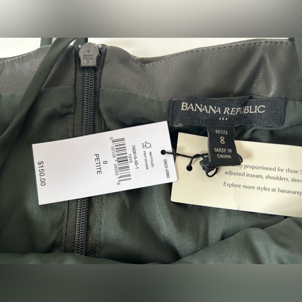 NWT BANANA REPUBLIC ARMY GREEN VEGAN LEATHER DRESS. 8p. QUIET LUXURY, SEXY - Picture 5 of 8